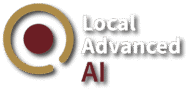 Local Advanced AI logo with a circular gold and red symbol next to white and red text.